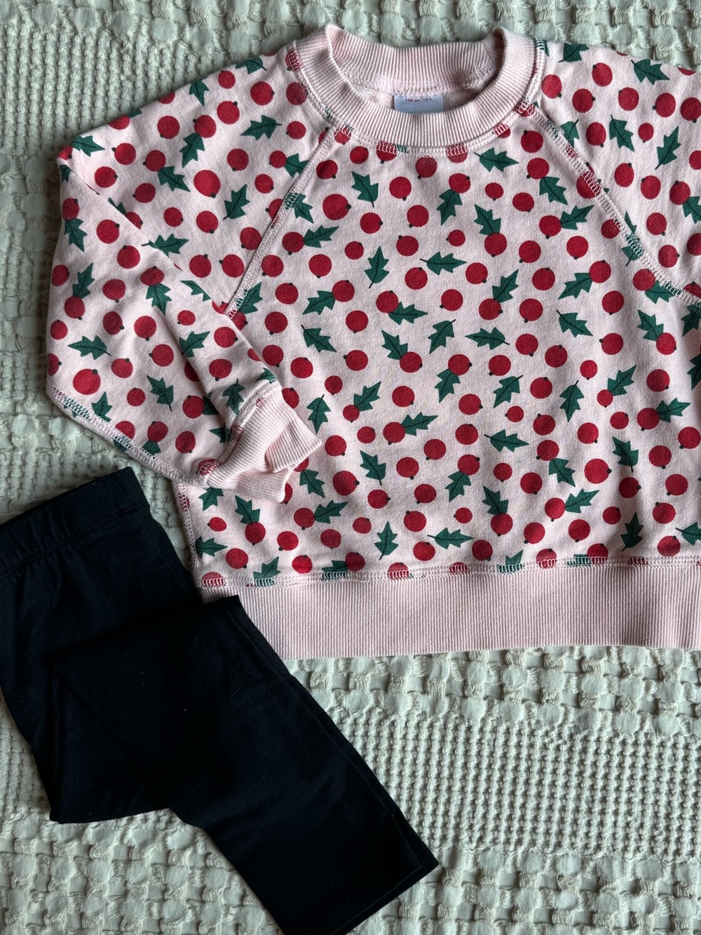 Hanna Andersson Pink Holly Sweatshirt with Black Leggings